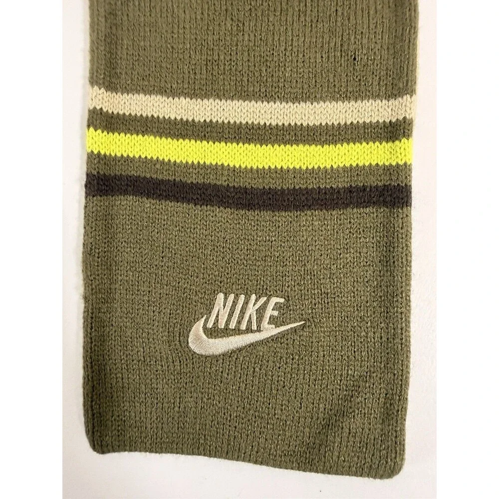 Nike Men's Knit Striped Scarf with Logo - Green Beige Yellow Brown